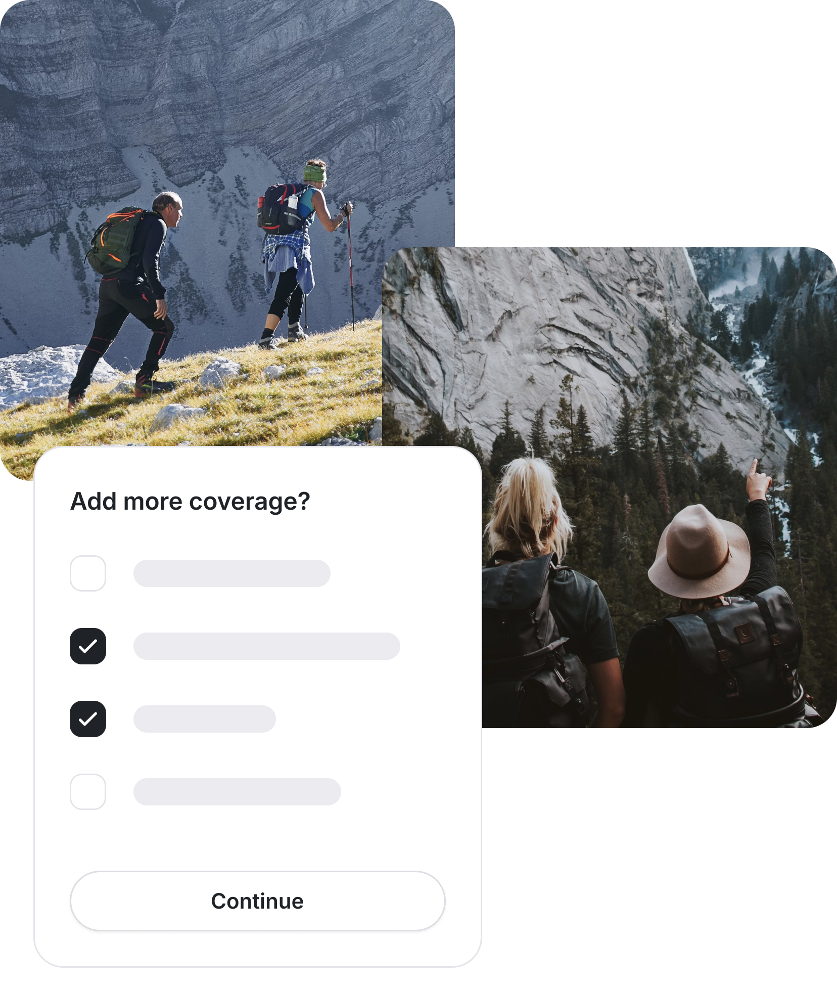 People traveling and card asking to add more coverage to your insurance plan